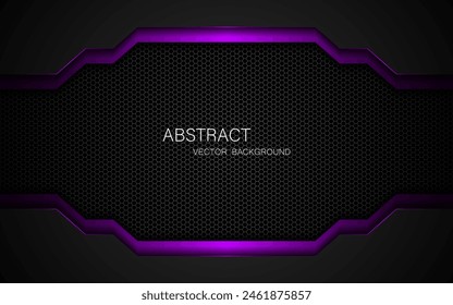 Abstract black and purple polygons on dark steel mesh background. with free space for design. modern technology innovation concept background	
