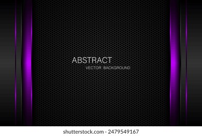 Abstract black and purple polygons on dark steel mesh background. with free space for design. modern technology innovation concept background