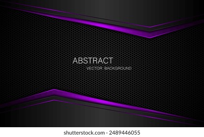 Abstract black and purple polygons on dark steel mesh background. with free space for design. modern technology innovation concept background	