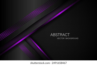 Abstract black and purple polygons on dark steel mesh background. with free space for design. modern technology innovation concept background	