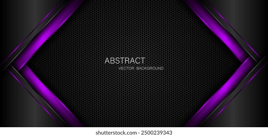 Abstract black and purple polygons on dark steel mesh background. with free space for design. modern technology innovation concept background	