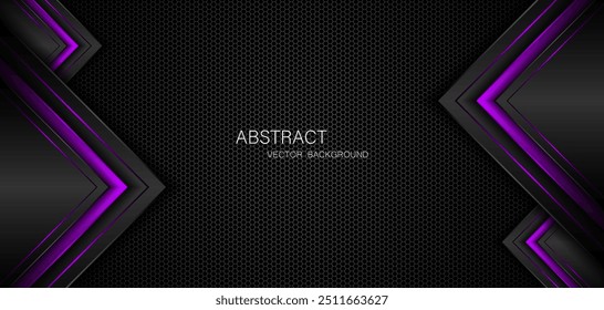 Abstract black and purple polygons on dark steel mesh background. with free space for design. modern technology innovation concept background
