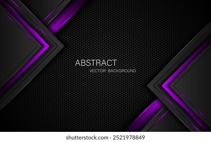 Abstract black and purple polygons on dark steel mesh background. with free space for design. modern technology innovation concept background	