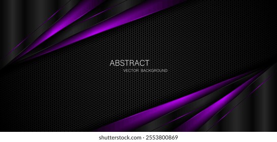 Abstract black and purple polygons on dark steel mesh background. with free space for design. modern technology innovation concept background	