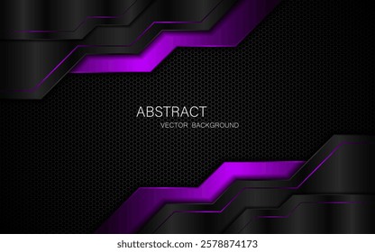 Abstract black and purple polygons on dark steel mesh background. with free space for design. modern technology innovation concept background	