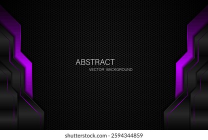 Abstract black and purple polygons on dark steel mesh background. with free space for design. modern technology innovation concept background	