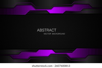 Abstract black and purple polygons on dark steel mesh background. with free space for design. modern technology innovation concept background	