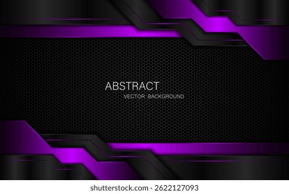 Abstract black and purple polygons on dark steel mesh background. with free space for design. modern technology innovation concept background	