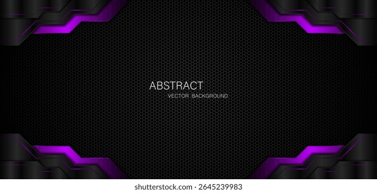 Abstract black and purple polygons on dark steel mesh background. with free space for design. modern technology innovation concept background	