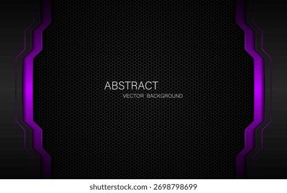 Abstract black and purple polygons on dark steel mesh background. with free space for design. modern technology innovation concept background	