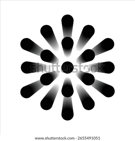 Abstract Black Radial Burst Vector Illustration with Gradient Shadow Effect. Abstract Exploding Black Gradient 3D Cylinders Radial Burst Design Element