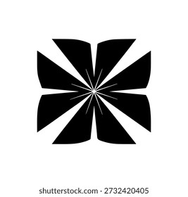 Abstract black radial starburst pattern, dynamic radiating lines for energetic backgrounds or modern design elements