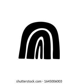 Dibujo dibujado a mano en un arco iris negro abstracto. Estilo simple de dibujo de bebé. Arte vectorial minimalista
