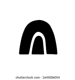 Dibujo dibujado a mano en un arco iris negro abstracto. Estilo simple de dibujo de bebé. Arte vectorial minimalista