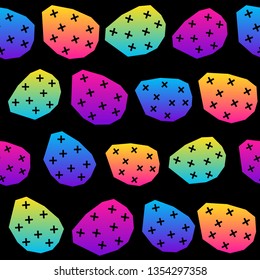 Abstract black and rainbow seamless pattern background. Modern swatch paint for birthday card, party invitation, sale wallpaper, holiday wrapping paper, fabric, bag print, workshop advertising