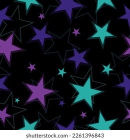 Abstract black and rainbow seamless pattern background.  bright starts, seamless vector background.