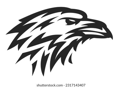 Abstract black raven head isolated on white background. Template for design mascot, label, badge, emblem or other branding. Vector illustration.