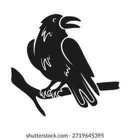 Abstrakter schwarzer Rabe, Vektorsilhouette, einzeln auf transparentem Hintergrund. Vektorgrafik von Raven auf dem Zweig. Ideale T-Shirt Hoodies Print Dekor. EPS 10