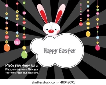 abstract black rays background with rabbit and hanging egg