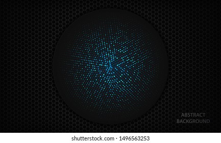 Abstract black realistic background with circle shapes. Texture with blue glitters halftone element. Modern vector design template.