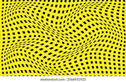 abstract black rectangle dot wave pattern on yellow suitable for background.
