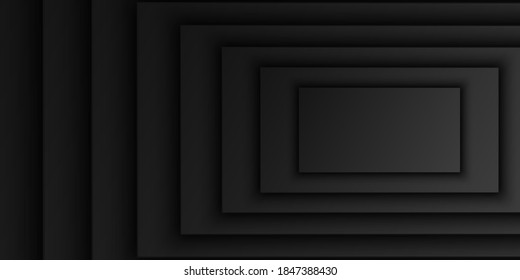 Abstract black rectangular overlap layer background, rectangle shape pattern, dark minimal design with copy space, vector illustration