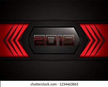 Abstract black and red background with 2019 text, vector illustration