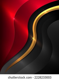 Abstract black and red background with elegant golden strip