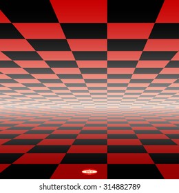 abstract black red chess board with perspective with reflection isolated on dark background. vector illustration