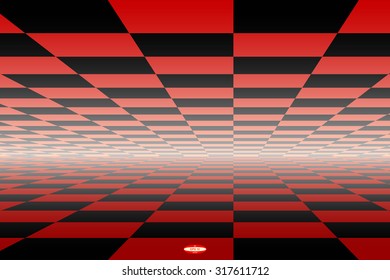 abstract black red chess board with perspective with reflection isolated on dark background. vector illustration
