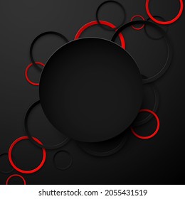 Abstract black and red circles background. Vector illustration.