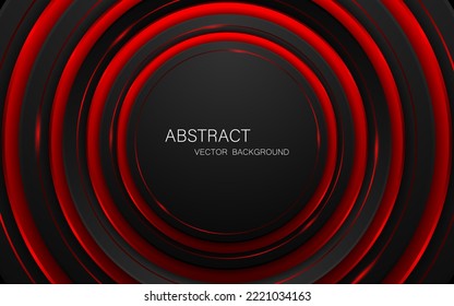 Abstract black and red circles with elegant red lines on black background and free space for design.	