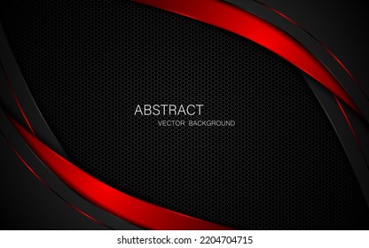 Abstract black and red curves with red glow lines on dark steel mesh background. with free space for design. modern technology innovation concept background
