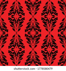 abstract black and red damask seamless pattern in moroccan, persian style. stylish pattern for printing, fabric, textile, web, wrapping, decoration etc.