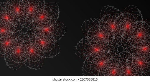 Abstract black red fractal elements on black background. Vector abstract Illustration for web, posters, banners, presentation.