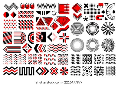 Abstract black and red geometric design elements. 80's, 90's retro design elements. Abstract geometric modern shapes for your design projects