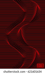 Abstract Black and Red Geometric Pattern with Stripes. Linear Structural Texture of Artwork. Vector Illustration