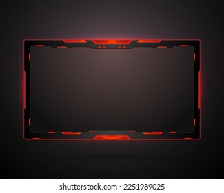 Abstract black and red glowing neon light screen panel frame for live video streaming and broadcasting