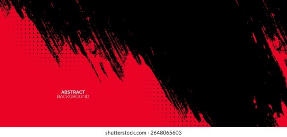 Abstract Black and red grunge background with halftone effects.