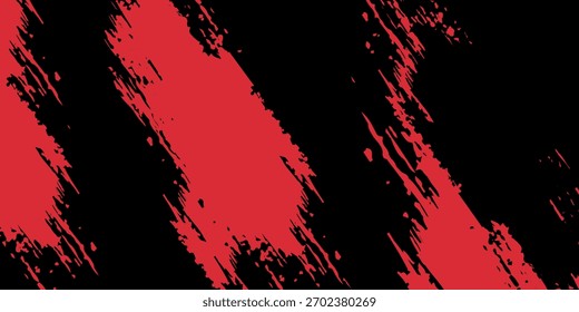 Abstractas fondo grunge negro y rojo con pinceladas diagonales y textura áspera dinámica. Ilustración vectorial EPS10