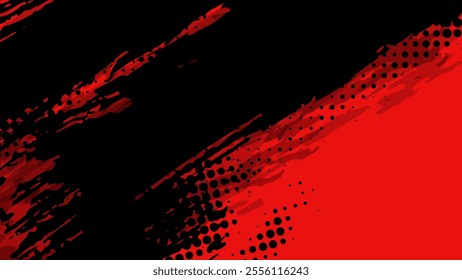 Abstract black and red grunge with haletone effect texture background.