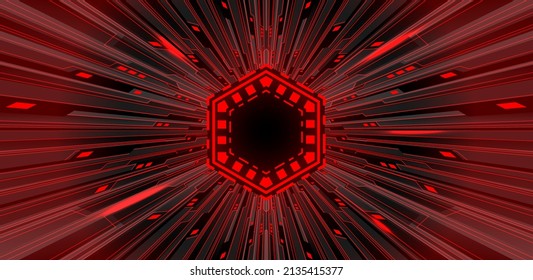 Abstract black red light circuit cyber technology futuristic zoom dark hexagon design background vector illustration.