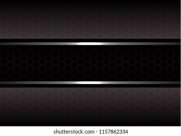 Abstract black red light line hexagon mesh on gray metal design modern futuristic background vector illustration.