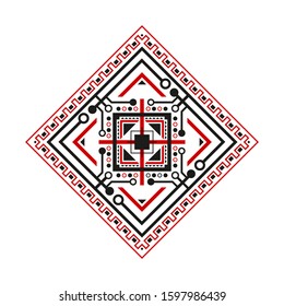 abstract black red line with circuit and texture pattern on white background for textile
