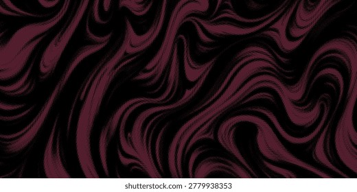 Abstract Black and Red Liquid Marble Background with Halftone Dot Texture. Vector Illustration