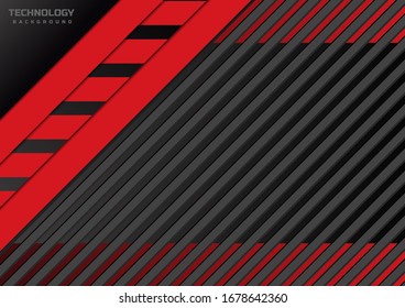 Abstract black and red metallic frame with stripe lines texture pattern technology innovation concept background. Vector illustration