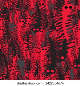 Abstract Black and Red Objects with Outgrowths, Vector Illustration Seamless Pattern