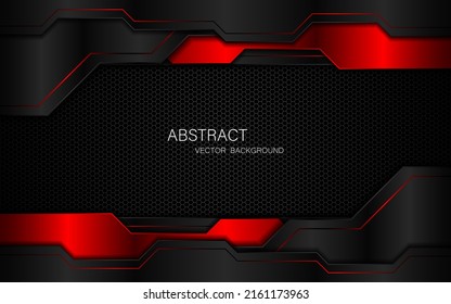 Abstract black and red polygon with red glow lines on dark steel mesh background with free space for design. modern technology innovation concept background
