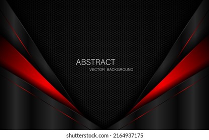 Abstract black and red polygon with red glow lines on dark steel mesh background with free space for design. modern technology innovation concept background
