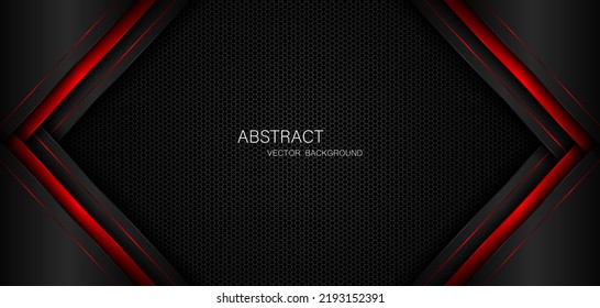 Abstract black and red polygon with red glow lines on dark steel mesh background with free space for design. modern technology innovation concept background	